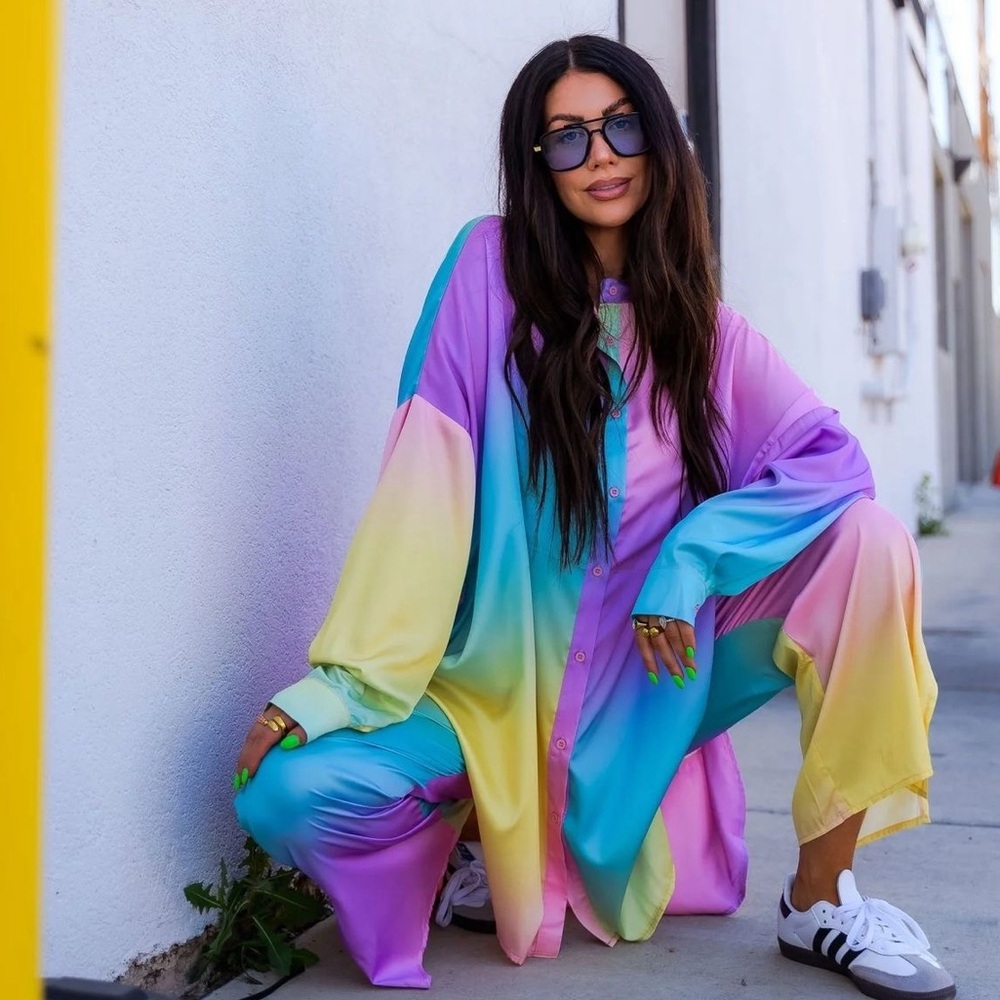 Dressed in LALA Pastel Rainbow Gradient Jumpsuit - Pink, Purple, Blue, Yellow